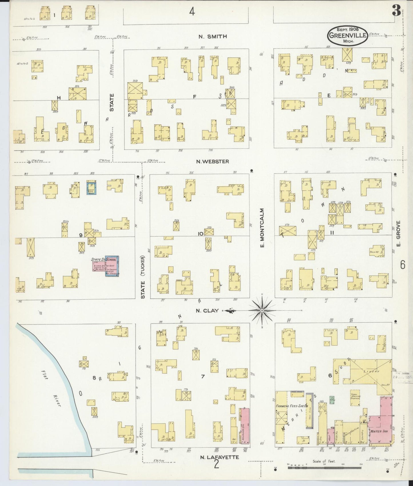 Sanborn Fire Insurance Map from Greenville, Montcalm County, Michigan (1908), Sheet #0003 - Complete Map Set gallery image, historic Sanborn map, vintage wall art, Michigan Michigan