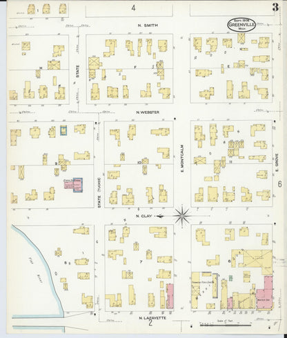 Sanborn Fire Insurance Map from Greenville, Montcalm County, Michigan (1908), Sheet #0003 - Complete Map Set gallery image, historic Sanborn map, vintage wall art, Michigan Michigan