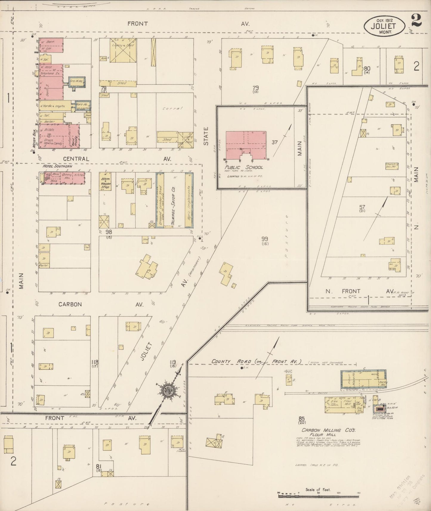 Sanborn Fire Insurance Map from Joliet, Carbon County, Montana (1912), Sheet #0002 - Historic Sanborn Fire Insurance Map Print, vintage old map wall art, antique decor, genealogy gift, Montana Montana map