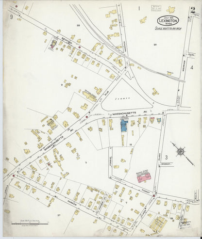 Sanborn Fire Insurance Map from Lexington, Middlesex County, Massachusetts (1918), Sheet #0002 - Complete Map Set gallery image, historic Sanborn map, vintage wall art, Massachusetts Massachusetts