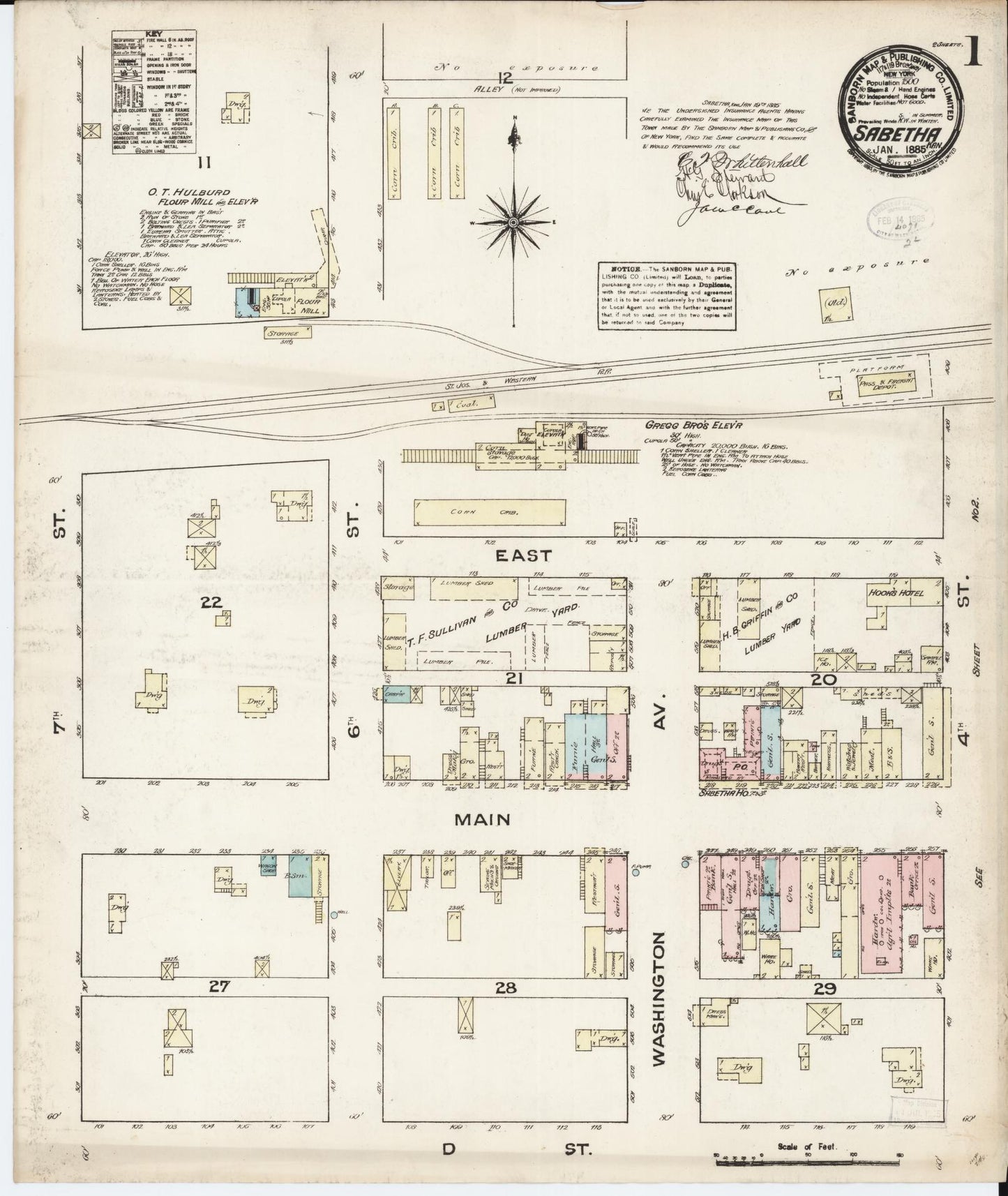 Sanborn Fire Insurance Map from Sabetha, Nemaha County, Kansas. (1885) – Historic Sanborn Fire Insurance Map Print