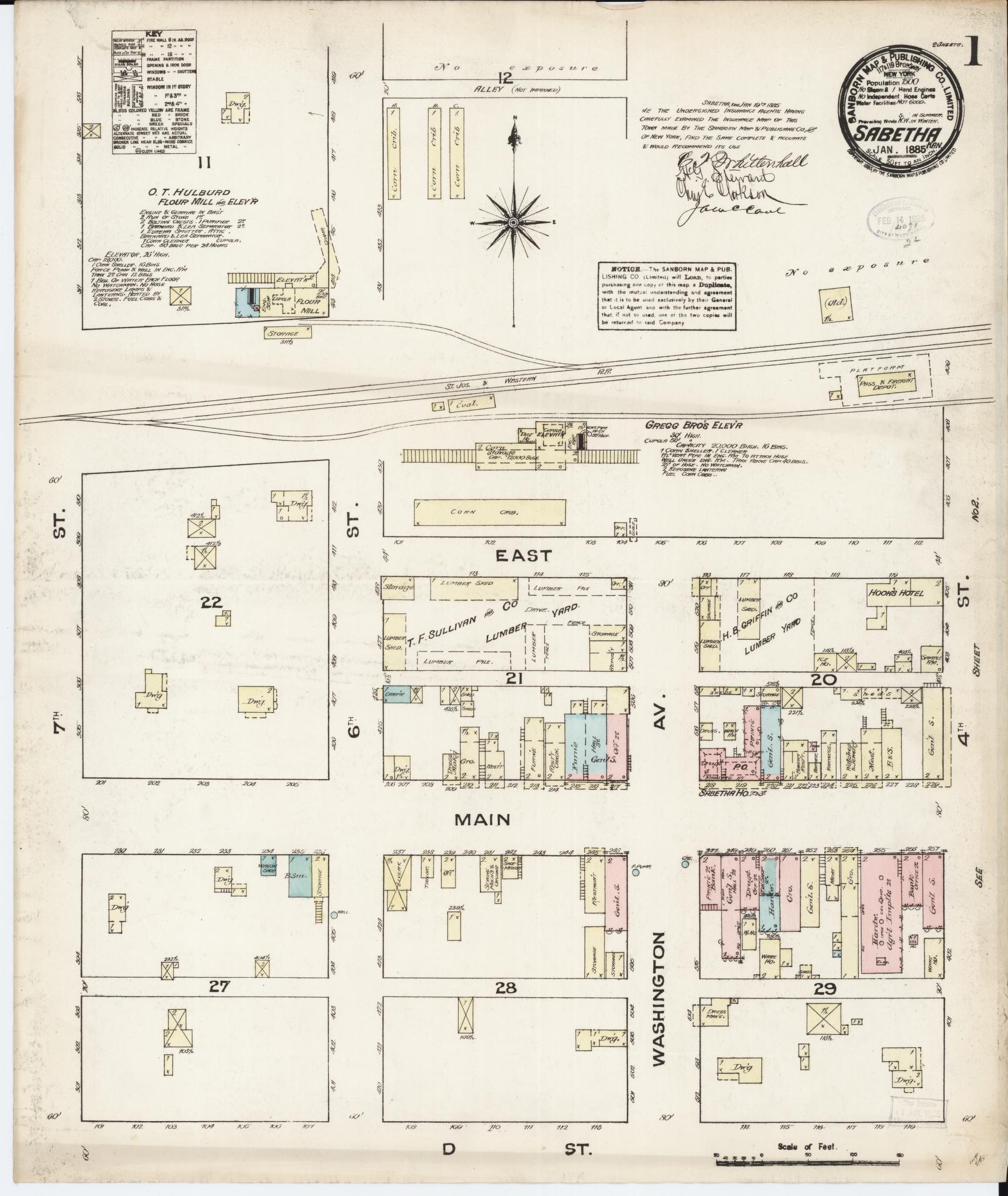 Sanborn Fire Insurance Map from Sabetha, Nemaha County, Kansas. (1885) – Historic Sanborn Fire Insurance Map Print