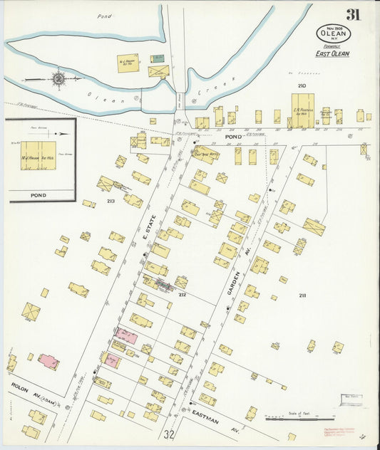 Sanborn Fire Insurance Map from Olean, Cattaraugus County, New York (1909), Sheet #0031 - Historic Sanborn Fire Insurance Map Print, vintage old map wall art, antique decor, genealogy gift, New York New York map