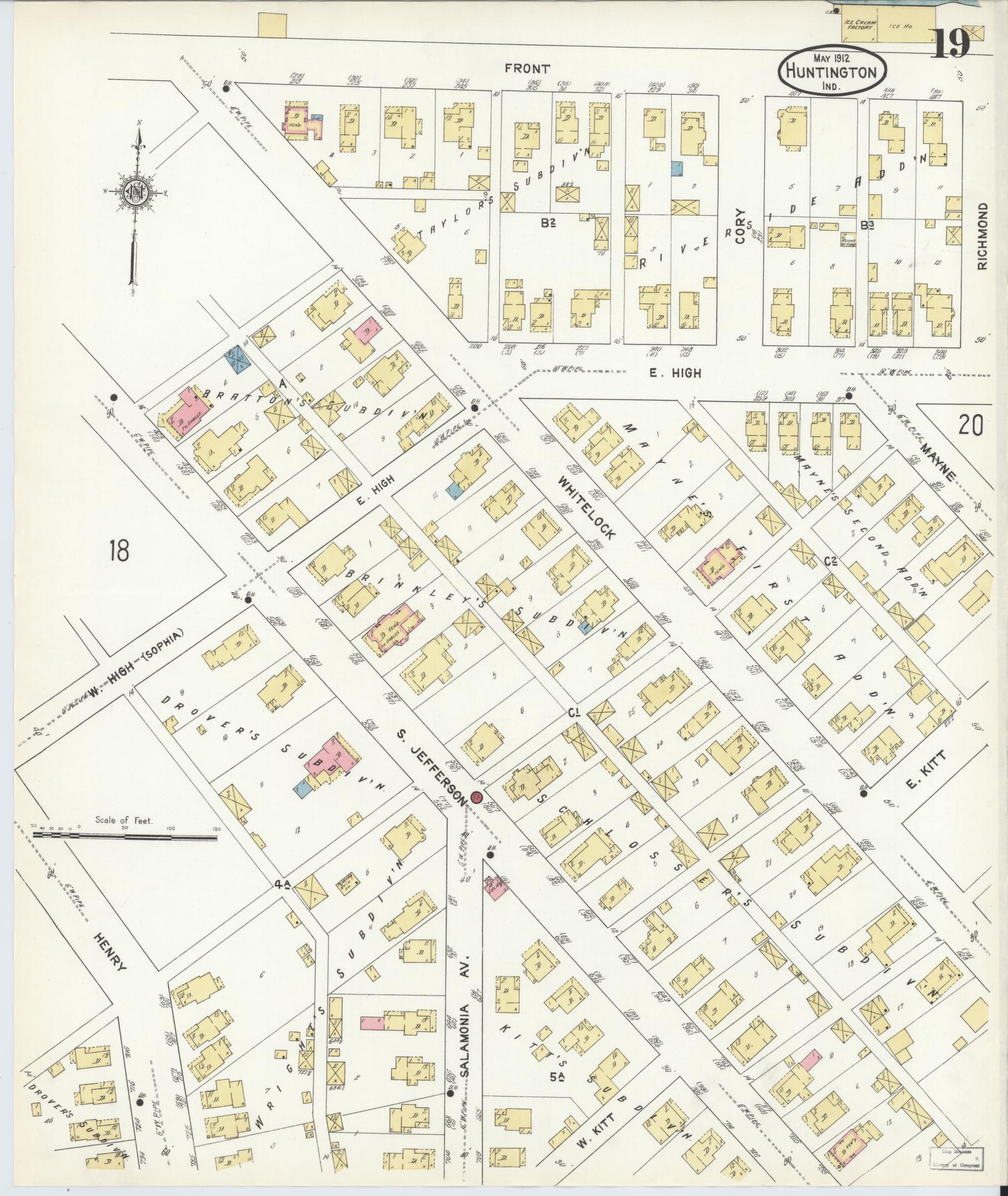 Sanborn Fire Insurance Map from Huntington, Huntington County, Indiana (1912), Sheet #0019 - Complete Map Set gallery image, historic Sanborn map, vintage wall art, Indiana Indiana