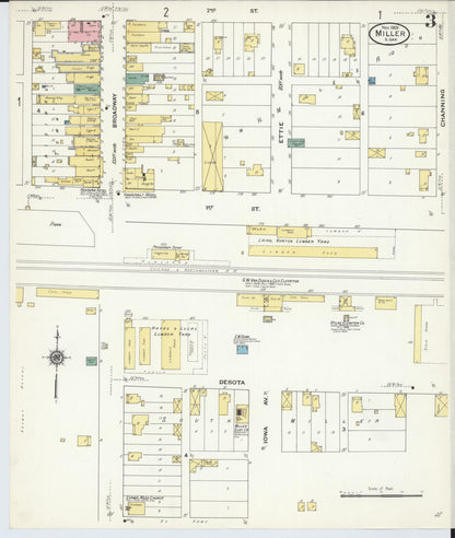Sanborn Fire Insurance Map from Miller, Hand County, South Dakota (1909), Sheet #0003 - Complete Map Set gallery image, historic Sanborn map, vintage wall art, South Dakota South Dakota