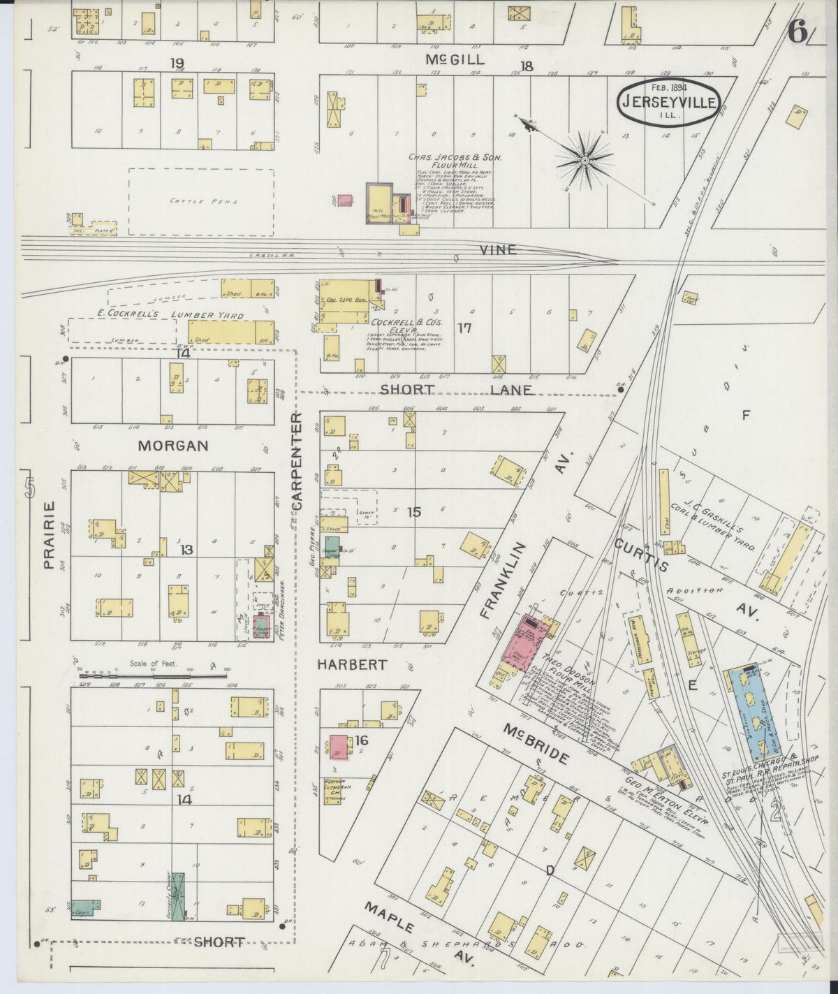Sanborn Fire Insurance Map from Jerseyville, Jersey County, Illinois (1894), Sheet #0006 - Complete Map Set gallery image, historic Sanborn map, vintage wall art, Illinois Illinois
