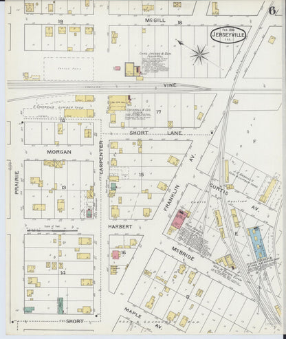 Sanborn Fire Insurance Map from Jerseyville, Jersey County, Illinois (1894), Sheet #0006 - Complete Map Set gallery image, historic Sanborn map, vintage wall art, Illinois Illinois