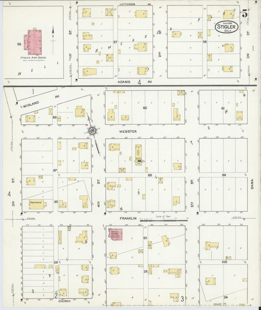 Sanborn Fire Insurance Map from Stigler, Haskell County, Oklahoma (1916), Sheet #0005 - Historic Sanborn Fire Insurance Map Print, vintage old map wall art, antique decor, genealogy gift, Oklahoma Oklahoma map