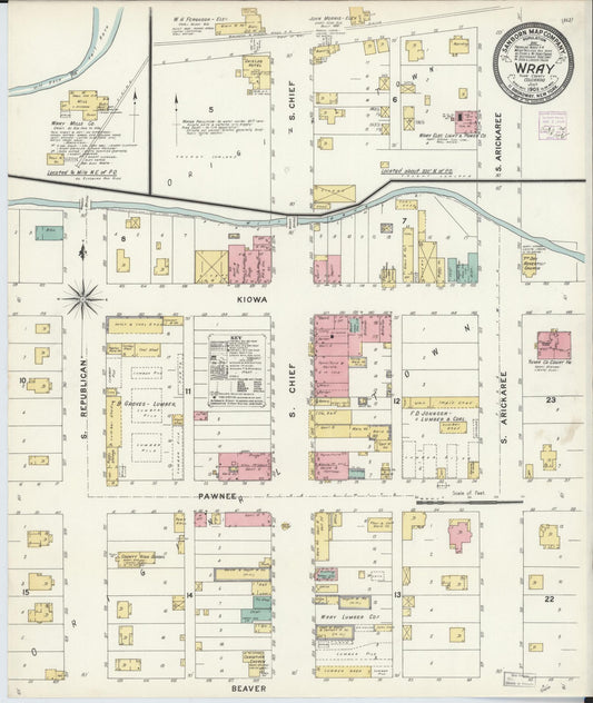 Sanborn Fire Insurance Map from Wray, Yuma County, Colorado (1908), Sheet #0001 - Historic Sanborn Fire Insurance Map Print, vintage old map wall art, antique decor, genealogy gift, Colorado Colorado map