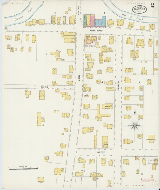 Sanborn Fire Insurance Map from Savona, Steuben County, New York (1898), Sheet #0002 - Historic Sanborn Fire Insurance Map Print, vintage old map wall art, antique decor, genealogy gift, New York New York map