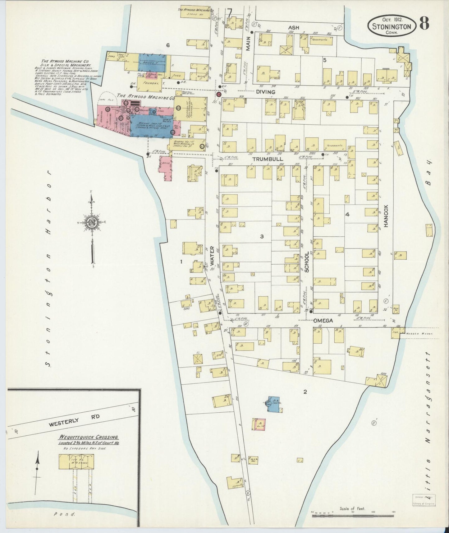 Sanborn Fire Insurance Map from Stonington, New London County, Connecticut (1912), Sheet #0008 - Complete Map Set gallery image, historic Sanborn map, vintage wall art, Connecticut Connecticut