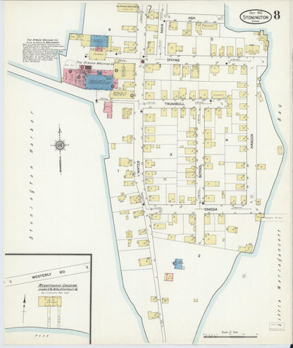 Sanborn Fire Insurance Map from Stonington, New London County, Connecticut (1912), Sheet #0008 - Complete Map Set gallery image, historic Sanborn map, vintage wall art, Connecticut Connecticut