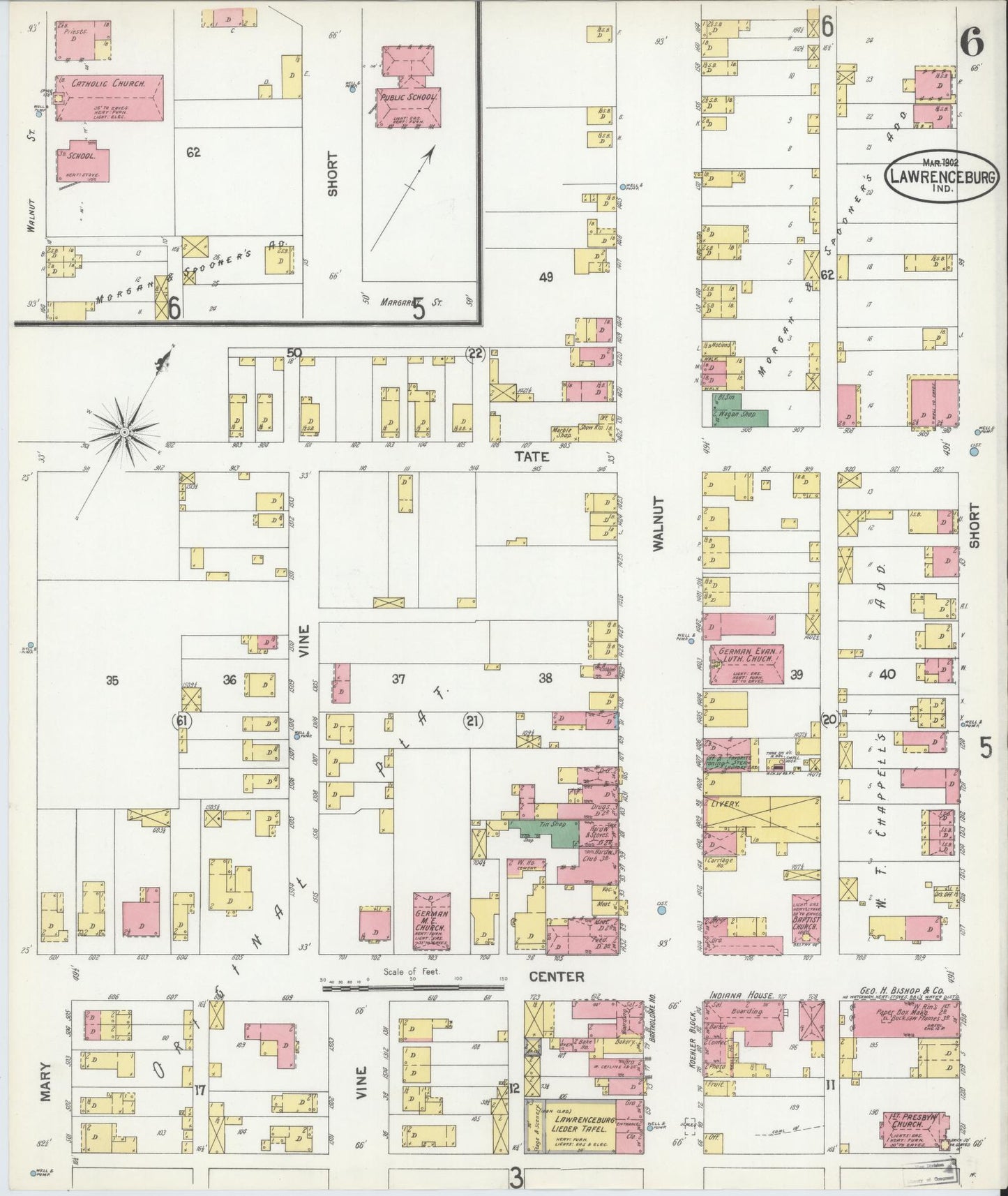 Sanborn Fire Insurance Map from Lawrenceburg, Dearborn County, Indiana (1902), Sheet #0006 - Complete Map Set gallery image, historic Sanborn map, vintage wall art, Indiana Indiana