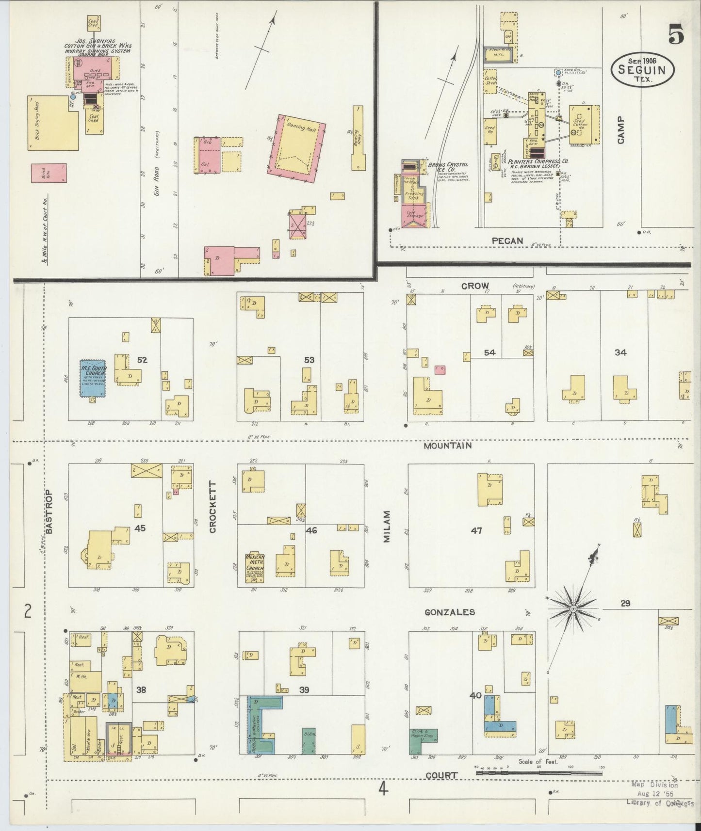 Sanborn Fire Insurance Map from Seguin, Guadalupe County, Texas (1906), Sheet #0005 - Historic Sanborn Fire Insurance Map Print, vintage old map wall art, antique decor, genealogy gift, Texas Texas map