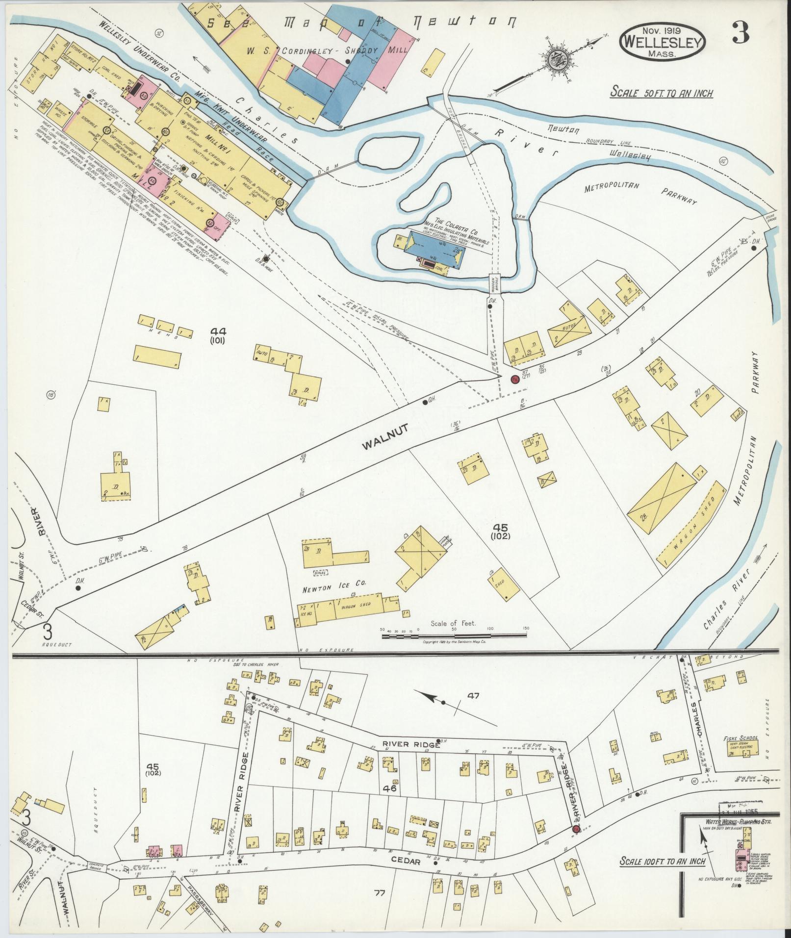Sanborn Fire Insurance Map from Wellesley, Norfolk County, Massachusetts (1919), Sheet #0003 - Complete Map Set gallery image, historic Sanborn map, vintage wall art, Massachusetts Massachusetts