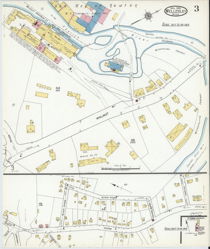 Sanborn Fire Insurance Map from Wellesley, Norfolk County, Massachusetts (1919), Sheet #0003 - Complete Map Set gallery image, historic Sanborn map, vintage wall art, Massachusetts Massachusetts