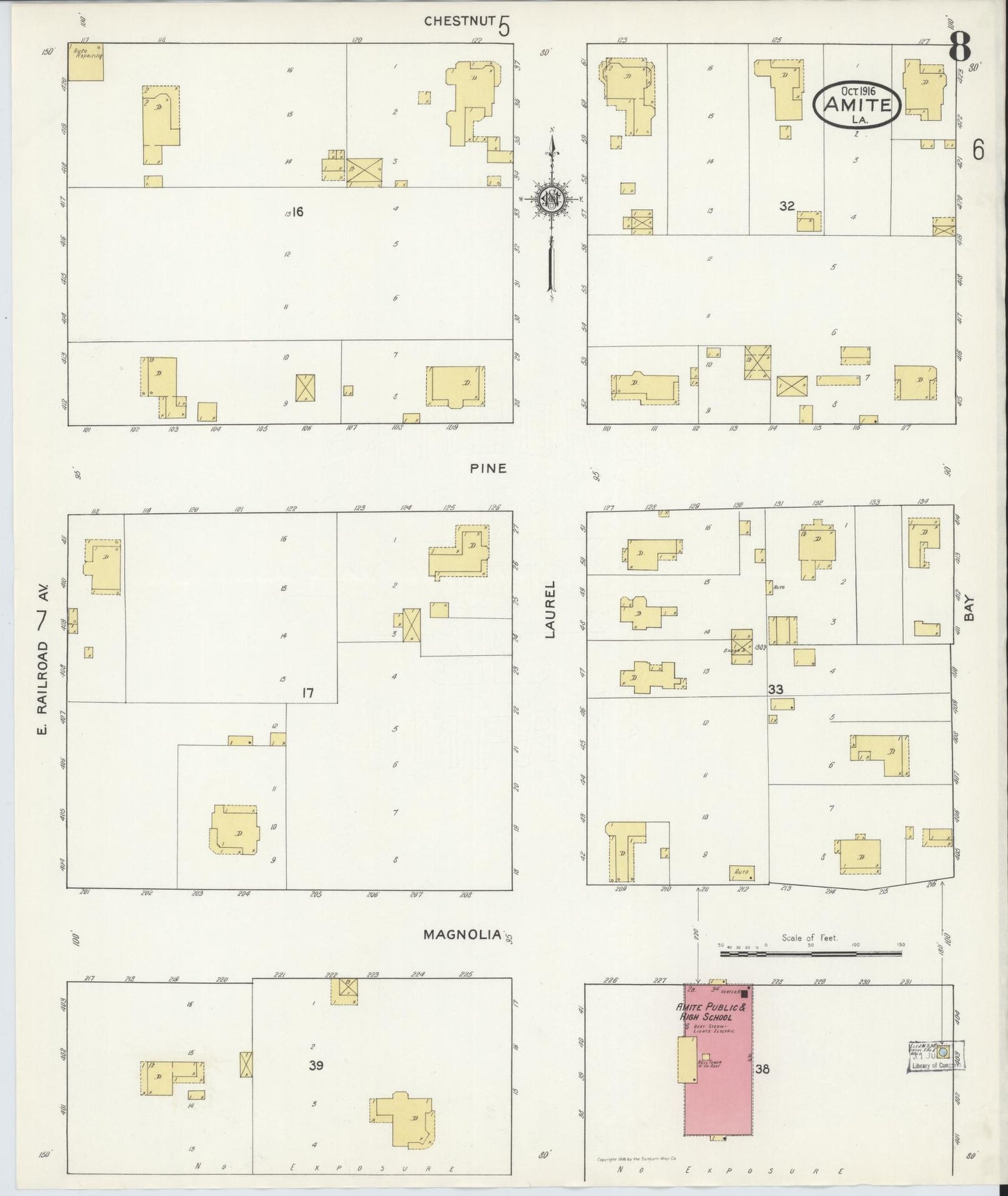 Sanborn Fire Insurance Map from Amite, Tangipahoa Parish, Louisiana (1916), Sheet #0008 - Complete Map Set gallery image, historic Sanborn map, vintage wall art, Louisiana Louisiana