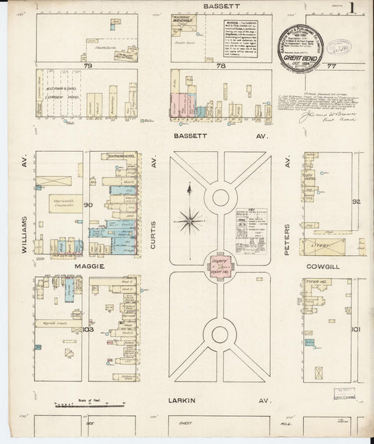 Sanborn Fire Insurance Map from Great Bend, Barton County, Kansas (1884), Sheet #0001 - Historic Sanborn Fire Insurance Map Print, vintage old map wall art, antique decor, genealogy gift, Kansas Kansas map