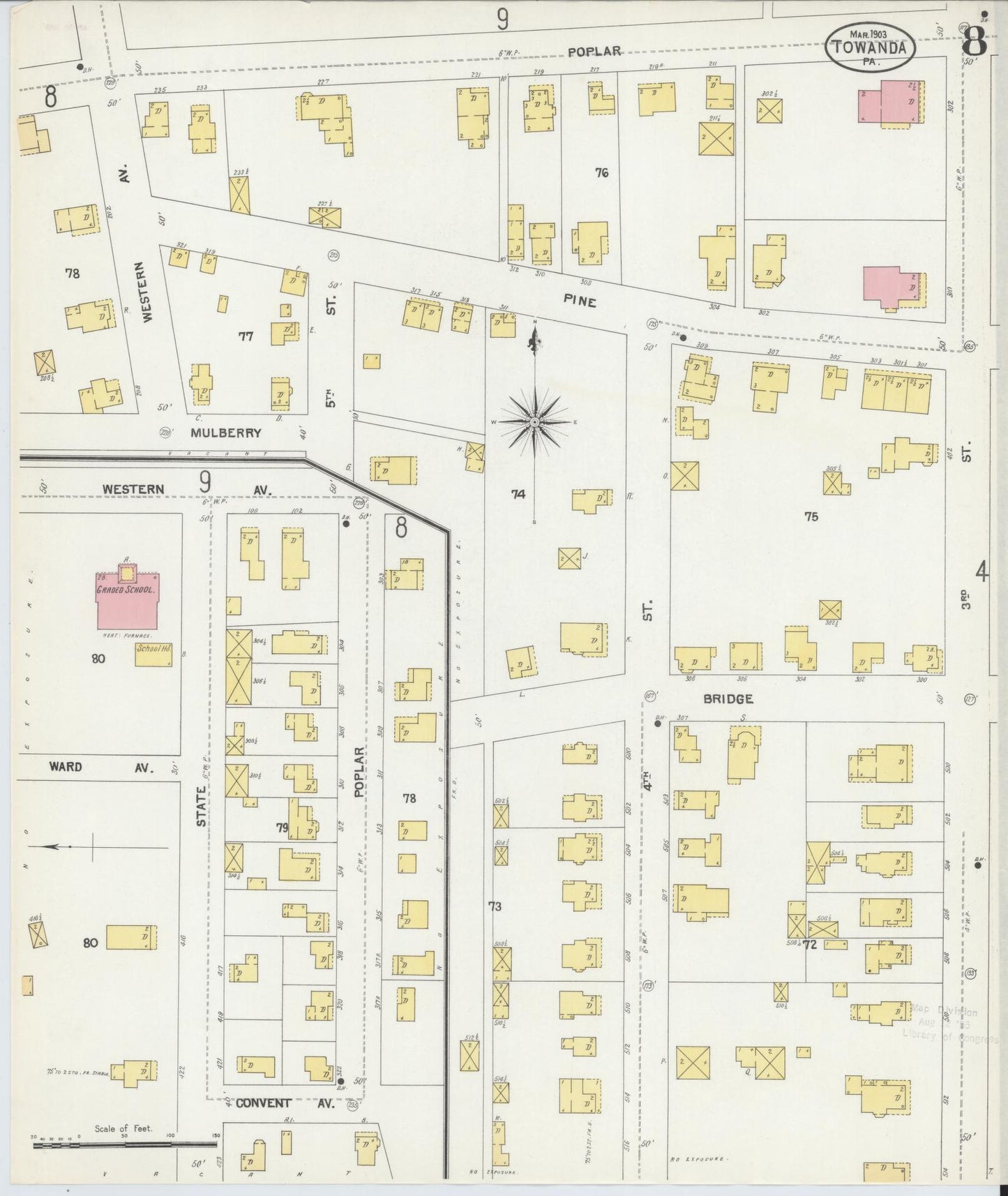 Sanborn Fire Insurance Map from Towanda, Bradford County, Pennsylvania (1903), Sheet #0008 - Complete Map Set gallery image, historic Sanborn map, vintage wall art, Pennsylvania Pennsylvania
