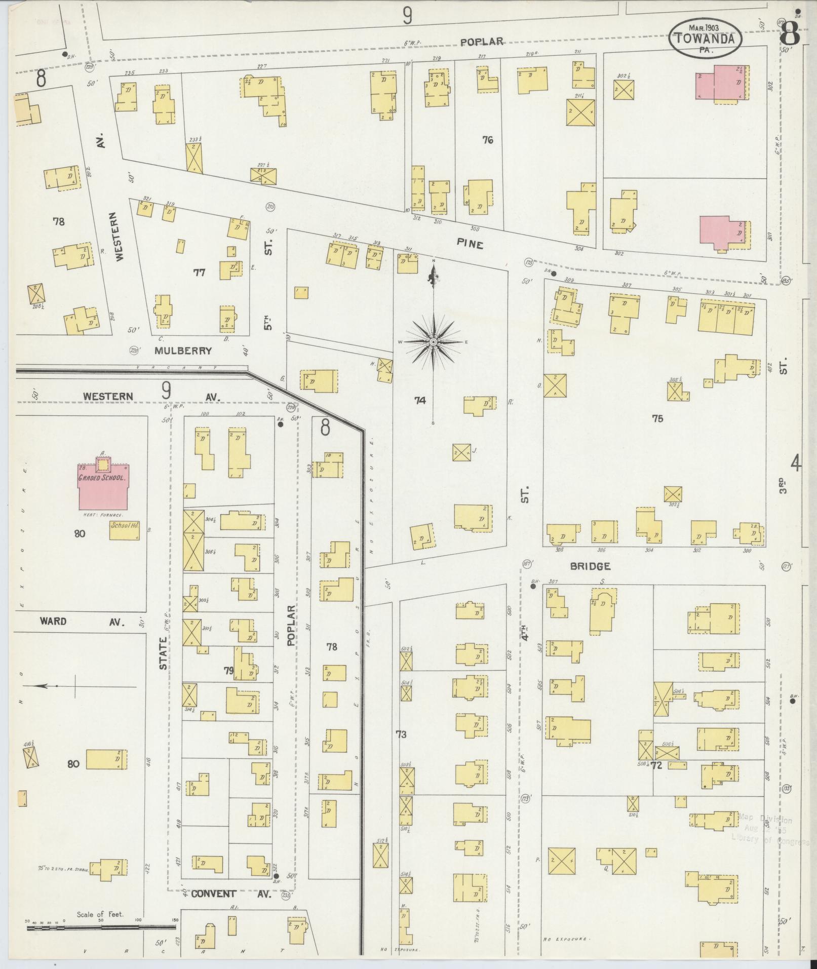 Sanborn Fire Insurance Map from Towanda, Bradford County, Pennsylvania (1903), Sheet #0008 - Complete Map Set gallery image, historic Sanborn map, vintage wall art, Pennsylvania Pennsylvania