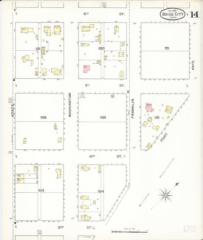 Sanborn Fire Insurance Map from Boise, Ada County, Idaho (1893), Sheet #0014 - Complete Map Set gallery image, historic Sanborn map, vintage wall art, Idaho Idaho