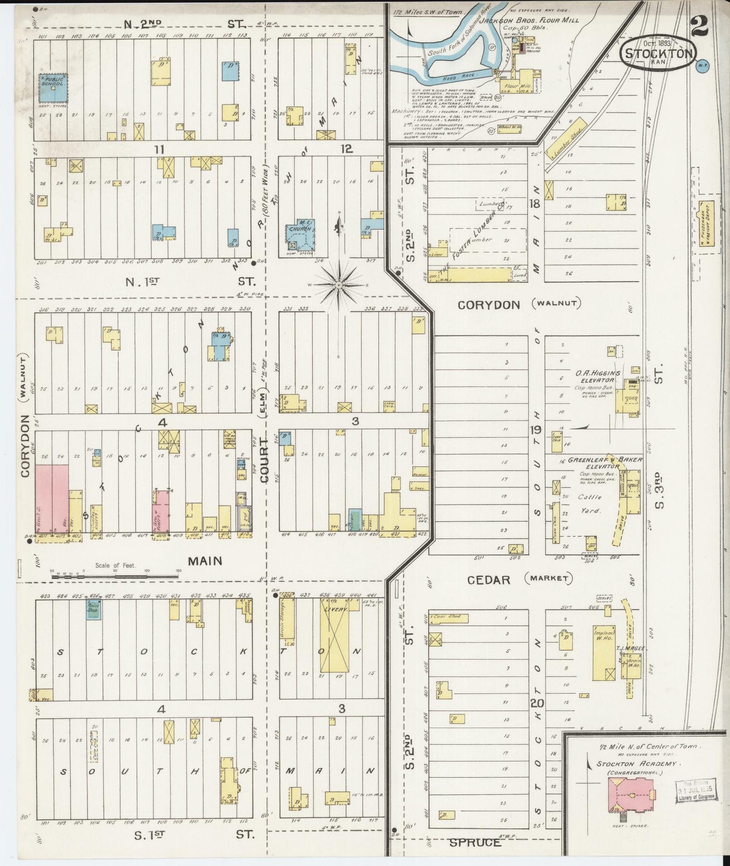 Sanborn Fire Insurance Map from Stockton, Rooks County, Kansas (1893), Sheet #0002 - Historic Sanborn Fire Insurance Map Print, vintage old map wall art, antique decor, genealogy gift, Kansas Kansas map