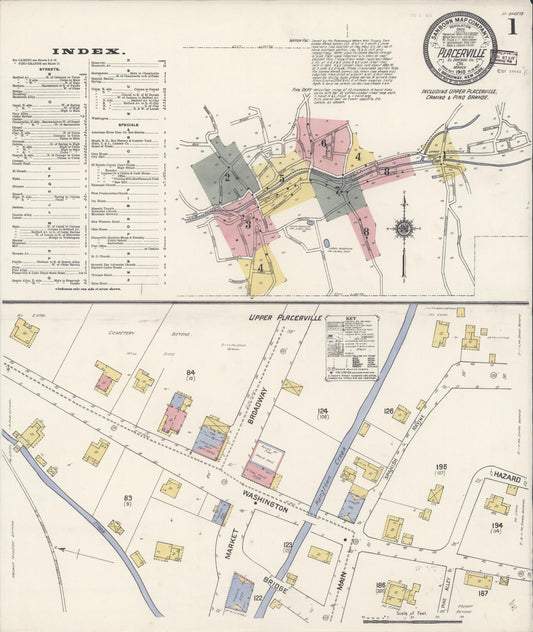 Sanborn Fire Insurance Map from Placerville, El Dorado County, California (1910), Sheet #0001 - Complete Map Set gallery image, historic Sanborn map, vintage wall art, California California