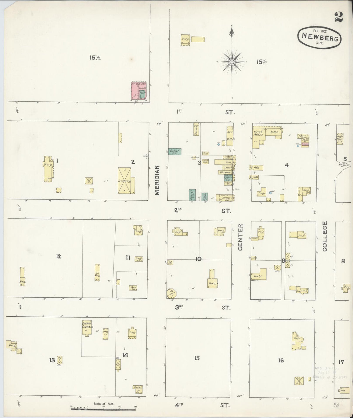 Sanborn Fire Insurance Map from Newberg, Yamhill County, Oregon (1891), Sheet #0002 - Historic Sanborn Fire Insurance Map Print, vintage old map wall art, antique decor, genealogy gift, Oregon Oregon map