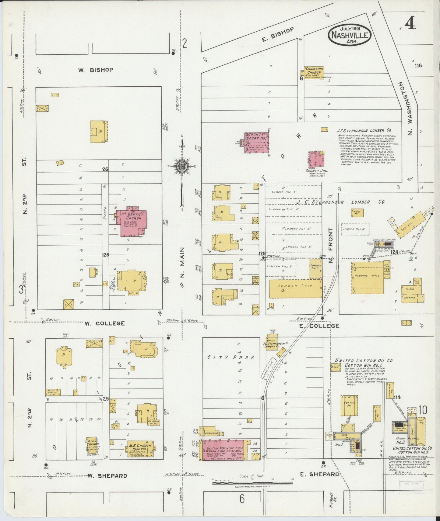Sanborn Fire Insurance Map from Nashville, Howard County, Arkansas (1919), Sheet #0004 - Complete Map Set gallery image, historic Sanborn map, vintage wall art, Arkansas Arkansas