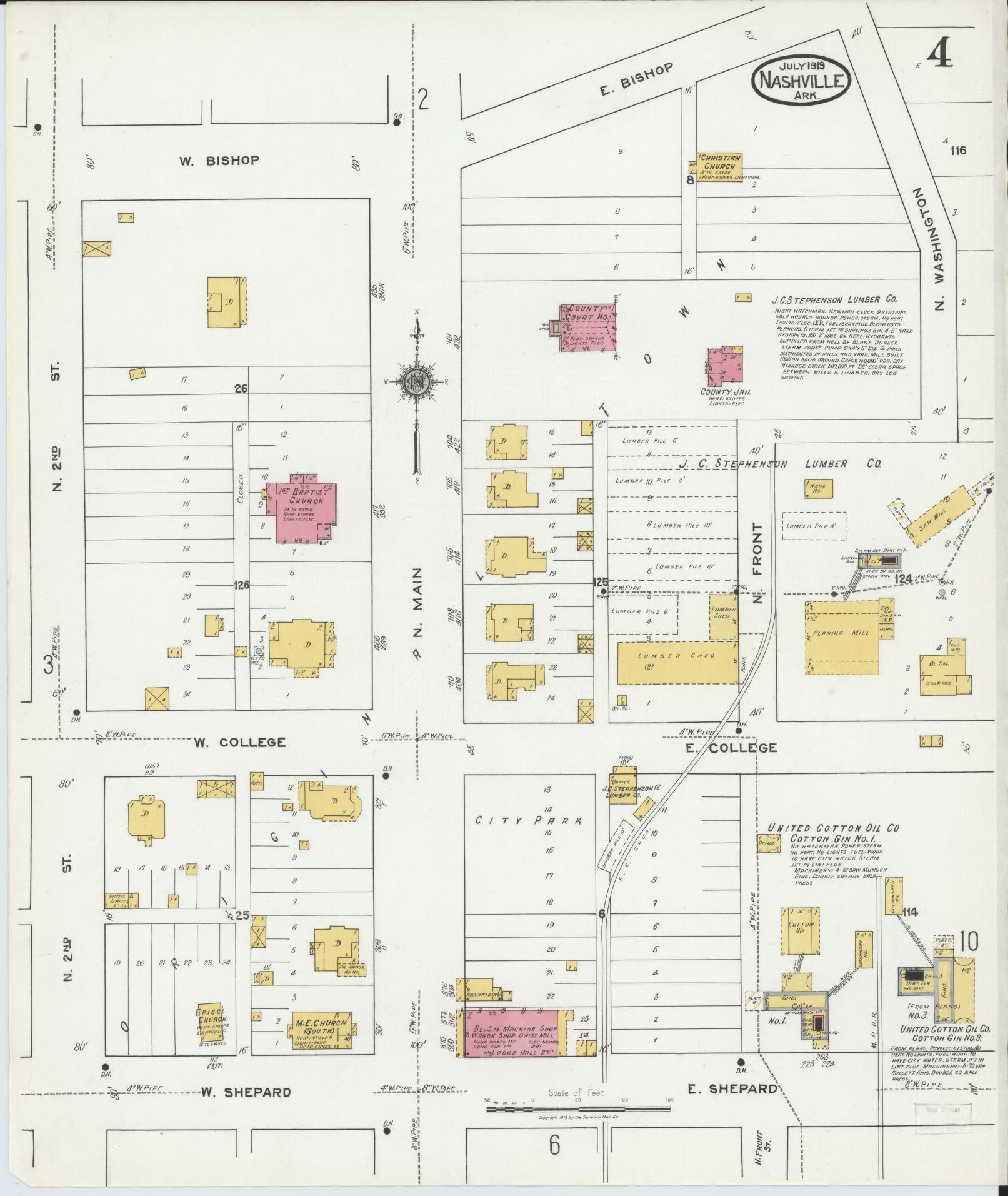 Sanborn Fire Insurance Map from Nashville, Howard County, Arkansas (1919), Sheet #0004 - Complete Map Set gallery image, historic Sanborn map, vintage wall art, Arkansas Arkansas