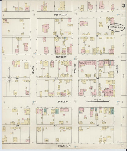 Sanborn Fire Insurance Map from Highland, Madison County, Illinois (1888), Sheet #0003 - Complete Map Set gallery image, historic Sanborn map, vintage wall art, Illinois Illinois