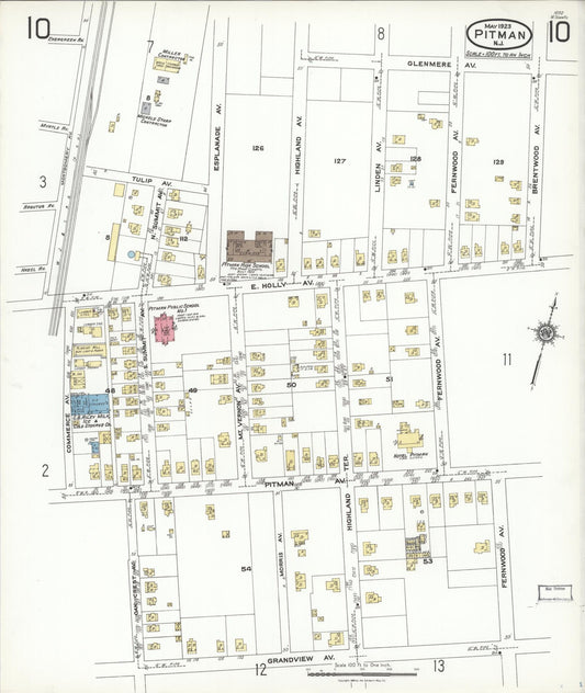 Sanborn Fire Insurance Map from Pitman, Gloucester County, New Jersey (1923), Sheet #0010 - Historic Sanborn Fire Insurance Map Print, vintage old map wall art, antique decor, genealogy gift, New Jersey New Jersey map