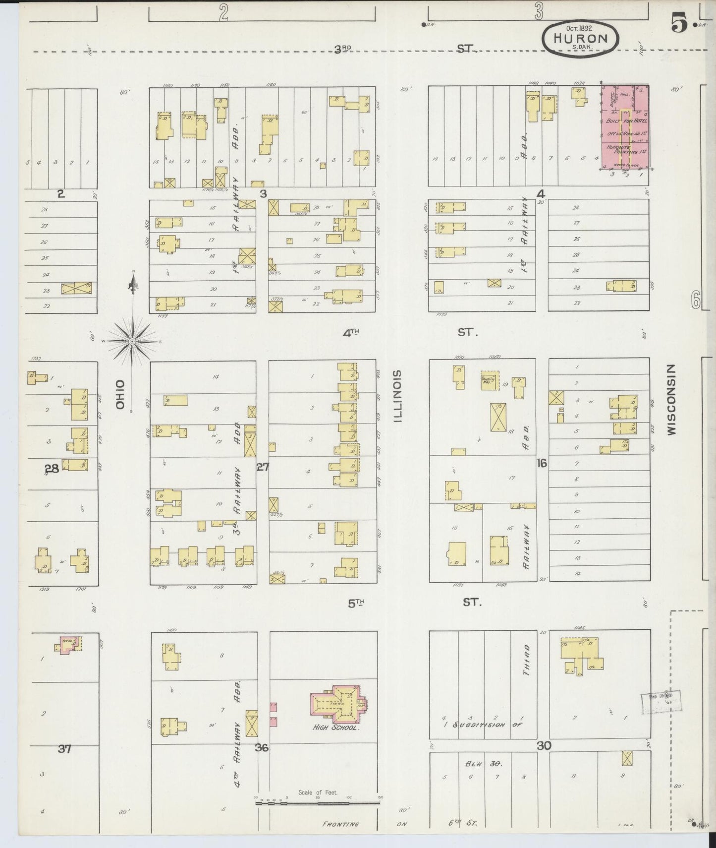 Sanborn Fire Insurance Map from Huron, Beadle County, South Dakota (1892), Sheet #0005 - Complete Map Set gallery image, historic Sanborn map, vintage wall art, South Dakota South Dakota