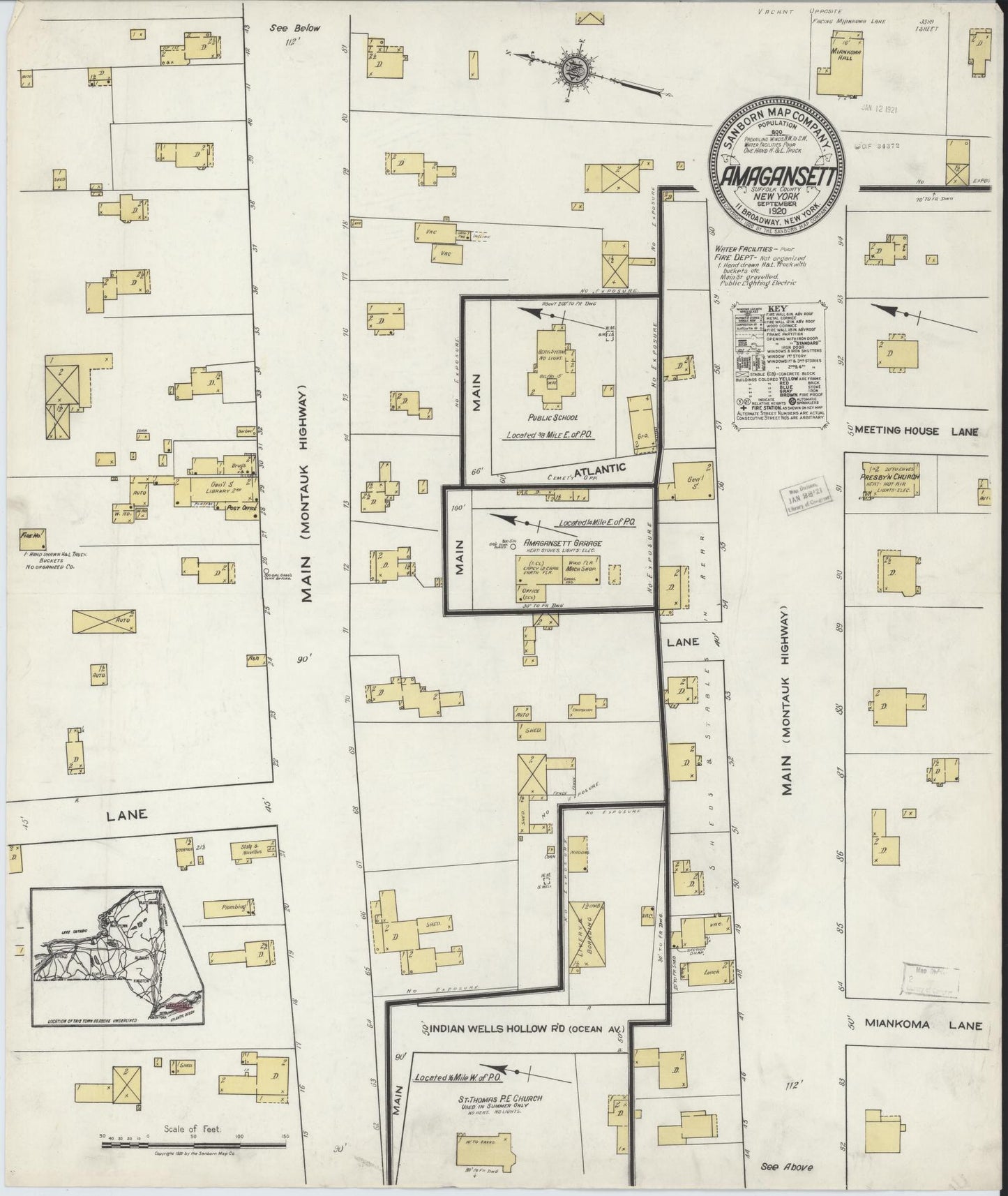 Sanborn Fire Insurance Map from Amagansett, Suffolk County, New York. (1920) – Historic Sanborn Fire Insurance Map Print