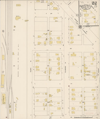 Sanborn Fire Insurance Map from Miles City, Custer County, Montana (1916), Sheet #0022 - Complete Map Set gallery image, historic Sanborn map, vintage wall art, Montana Montana