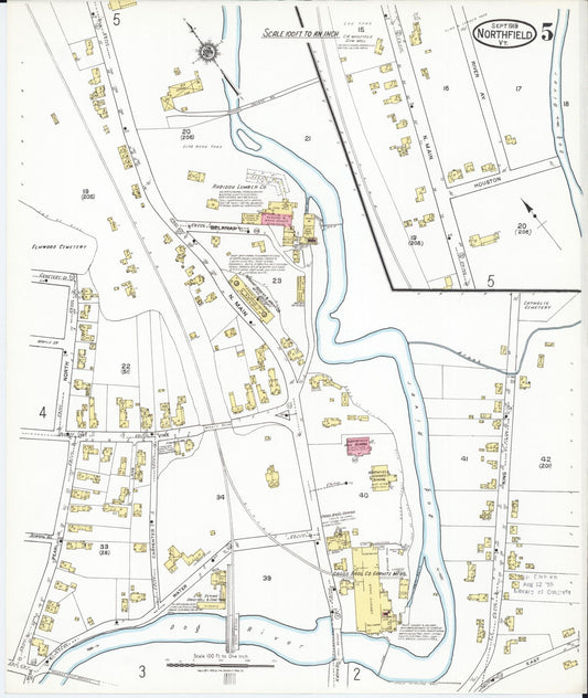 Sanborn Fire Insurance Map from Northfield, Washington County, Vermont (1919), Sheet #0005 - Historic Sanborn Fire Insurance Map Print, vintage old map wall art, antique decor, genealogy gift, Vermont Vermont map