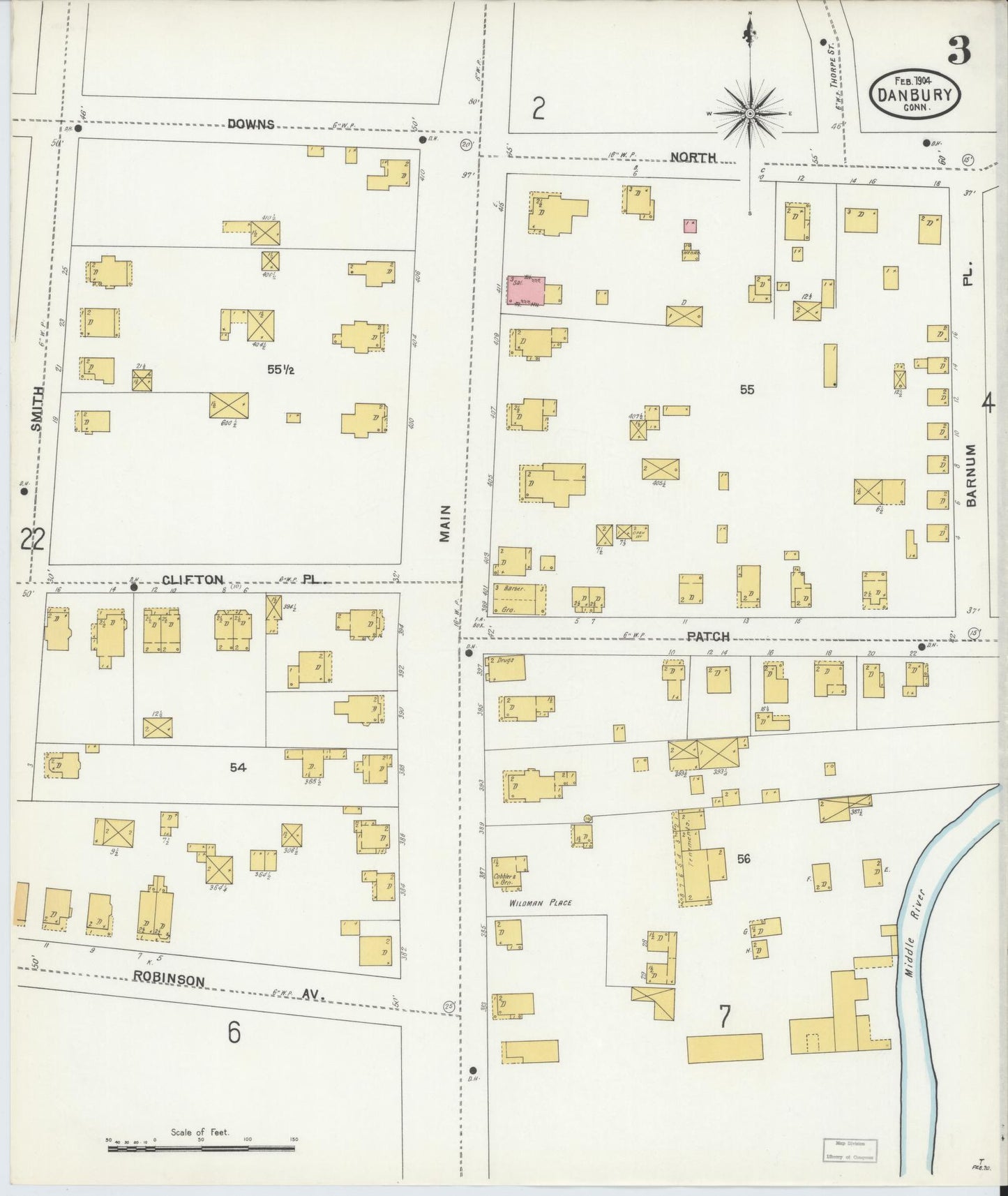Sanborn Fire Insurance Map from Danbury, Fairfield County, Connecticut (1904), Sheet #0003 - Complete Map Set gallery image, historic Sanborn map, vintage wall art, Connecticut Connecticut