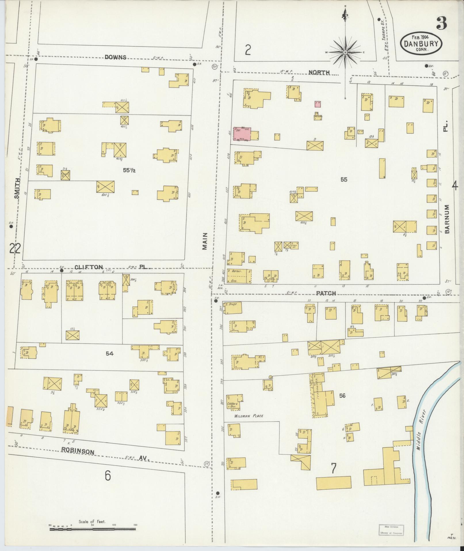 Sanborn Fire Insurance Map from Danbury, Fairfield County, Connecticut (1904), Sheet #0003 - Complete Map Set gallery image, historic Sanborn map, vintage wall art, Connecticut Connecticut