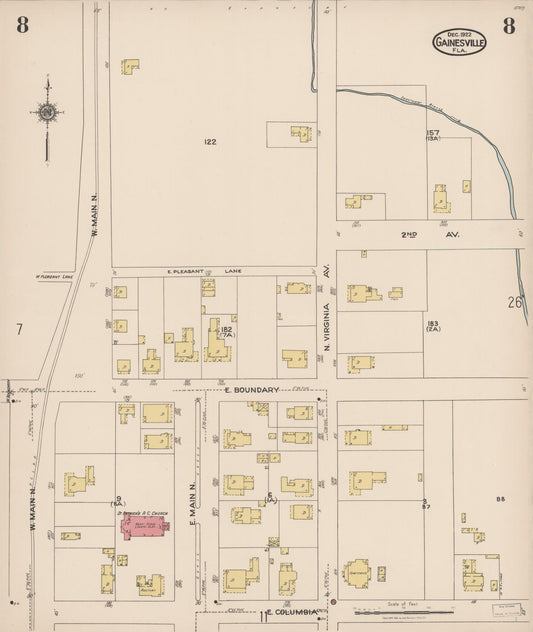 Sanborn Fire Insurance Map from Gainesville, Alachua County, Florida (1922), Sheet #0008 - Historic Sanborn Fire Insurance Map Print, vintage old map wall art, antique decor, genealogy gift, Florida Florida map