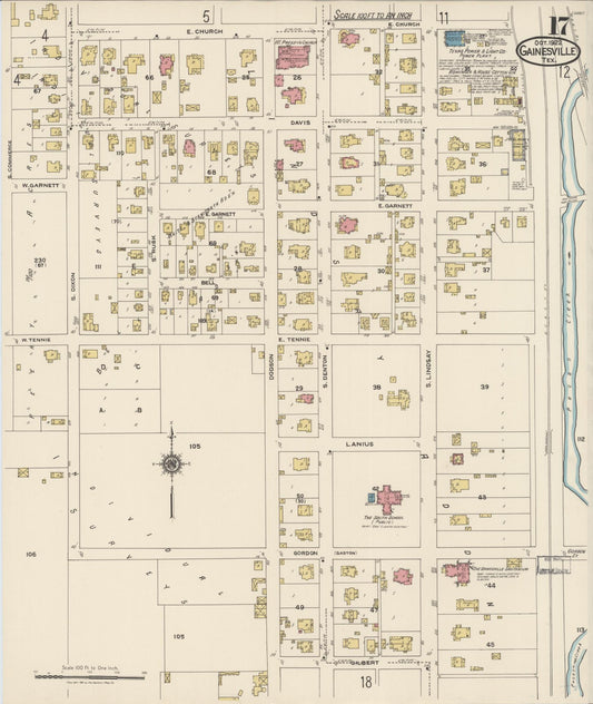 Sanborn Fire Insurance Map from Gainesville, Cooke County, Texas (1922), Sheet #0017 - Historic Sanborn Fire Insurance Map Print, vintage old map wall art, antique decor, genealogy gift, Texas Texas map