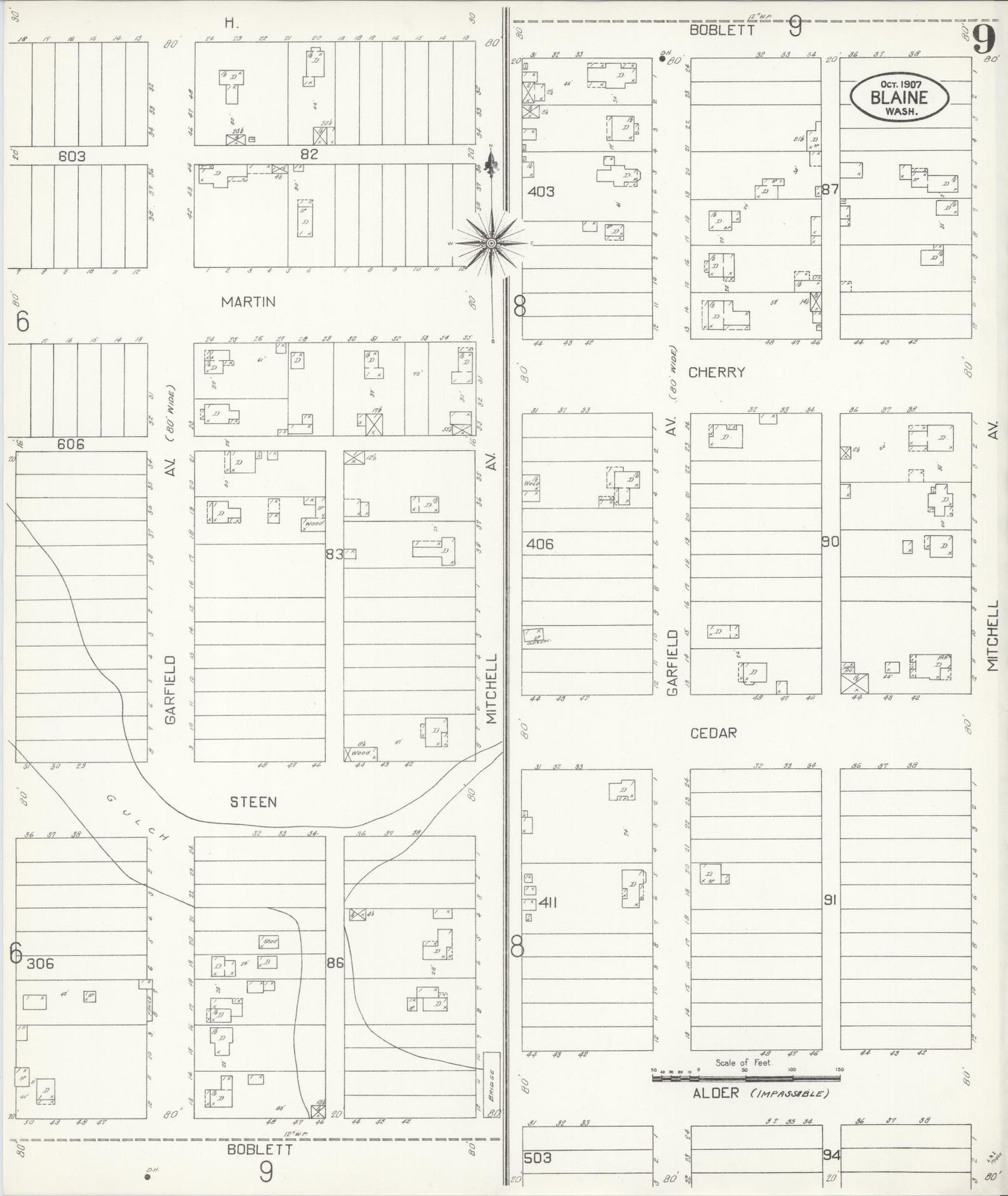 Sanborn Fire Insurance Map from Blaine, Whatcom County, Washington (1907), Sheet #0009 - Complete Map Set gallery image, historic Sanborn map, vintage wall art, Washington Washington