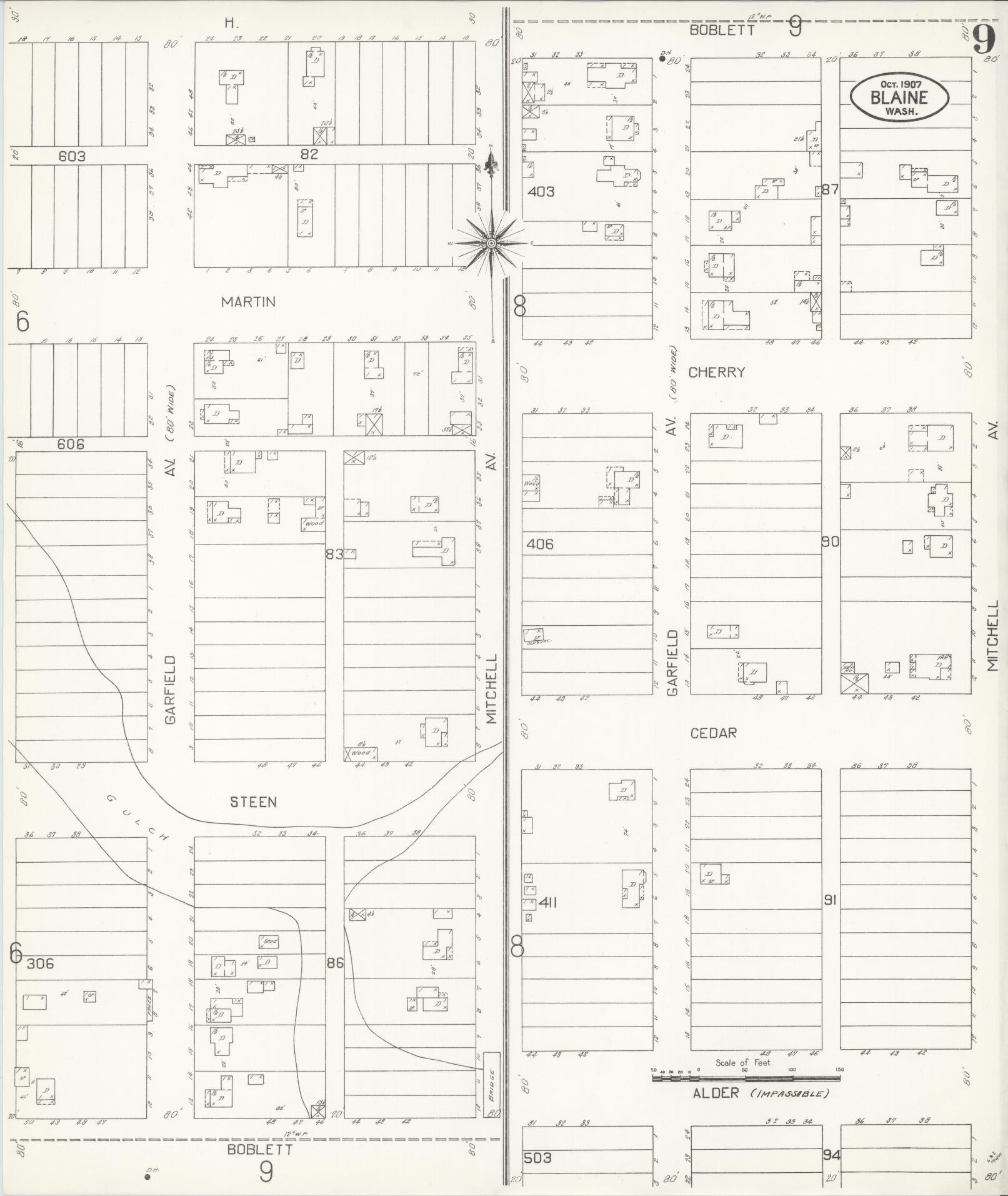 Sanborn Fire Insurance Map from Blaine, Whatcom County, Washington (1907), Sheet #0009 - Complete Map Set gallery image, historic Sanborn map, vintage wall art, Washington Washington