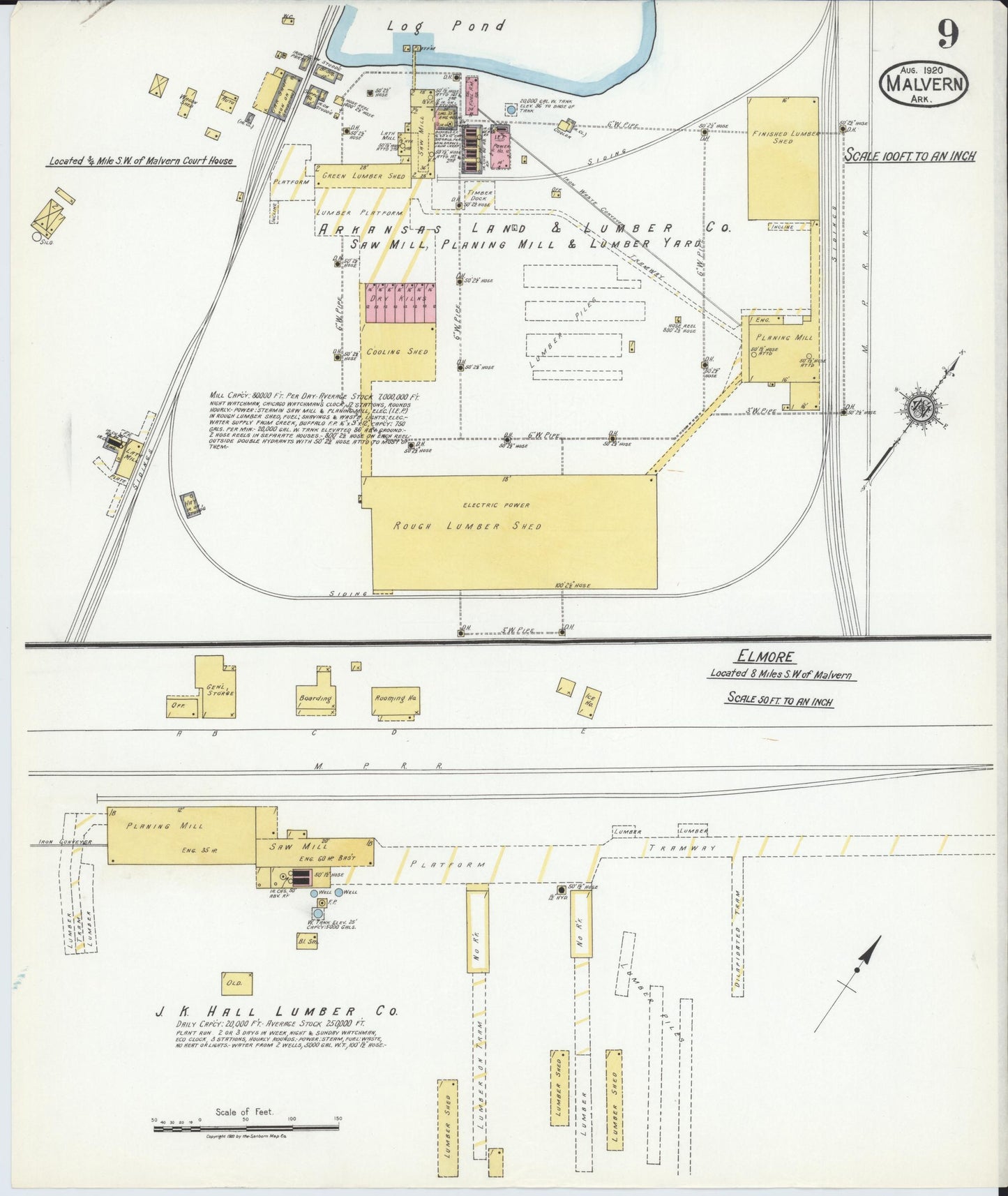 Sanborn Fire Insurance Map from Malvern, Hot Springs County, Arkansas (1920), Sheet #0009 - Complete Map Set gallery image, historic Sanborn map, vintage wall art, Arkansas Arkansas