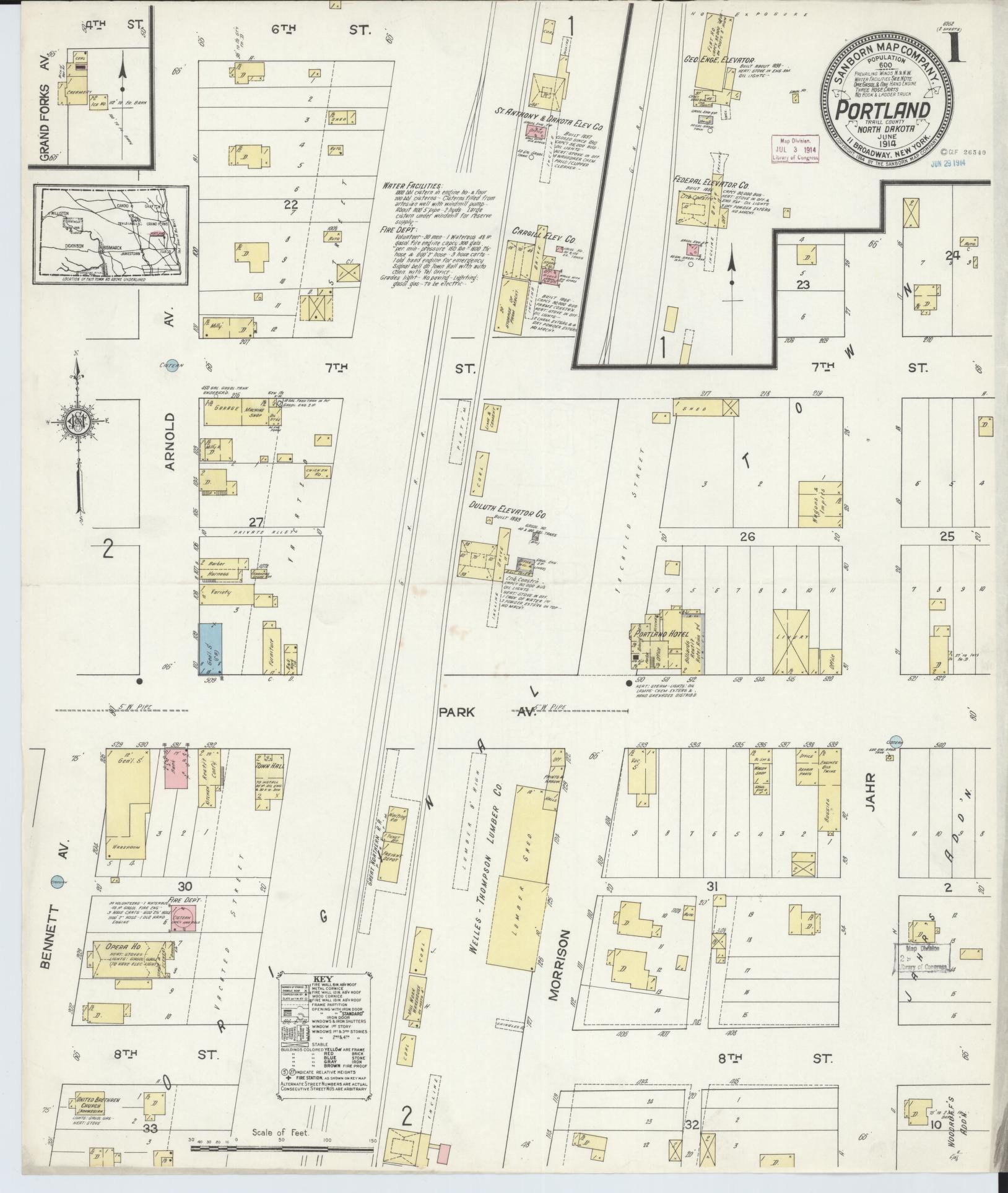 Sanborn Fire Insurance Map from Portland, Traill County, North Dakota (1914), Sheet #0001 - Complete Map Set gallery image, historic Sanborn map, vintage wall art, North Dakota North Dakota