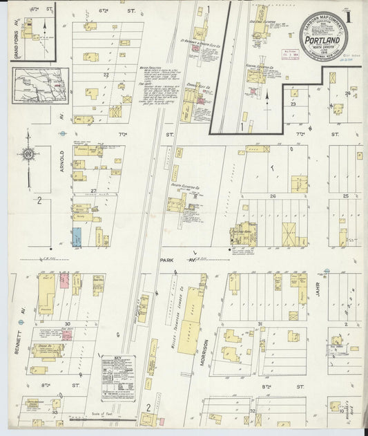 Sanborn Fire Insurance Map from Portland, Traill County, North Dakota (1914), Sheet #0001 - Complete Map Set gallery image, historic Sanborn map, vintage wall art, North Dakota North Dakota