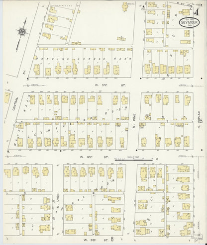 Sanborn Fire Insurance Map from Seymour, Jackson County, Indiana (1913), Sheet #0004 - Historic Sanborn Fire Insurance Map Print, vintage old map wall art, antique decor, genealogy gift, Indiana Indiana map