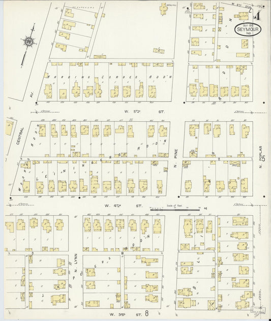 Sanborn Fire Insurance Map from Seymour, Jackson County, Indiana (1913), Sheet #0004 - Historic Sanborn Fire Insurance Map Print, vintage old map wall art, antique decor, genealogy gift, Indiana Indiana map