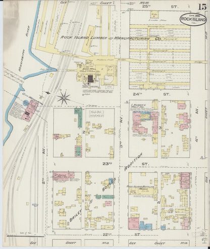 Sanborn Fire Insurance Map from Rock Island, Rock Island County, Illinois (1886), Sheet #0015 - Historic Sanborn Fire Insurance Map Print, vintage old map wall art, antique decor, genealogy gift, Illinois Illinois map