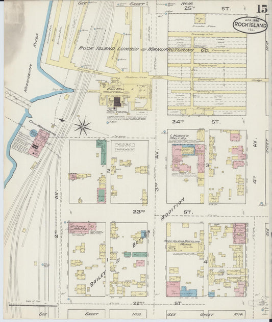 Sanborn Fire Insurance Map from Rock Island, Rock Island County, Illinois (1886), Sheet #0015 - Historic Sanborn Fire Insurance Map Print, vintage old map wall art, antique decor, genealogy gift, Illinois Illinois map