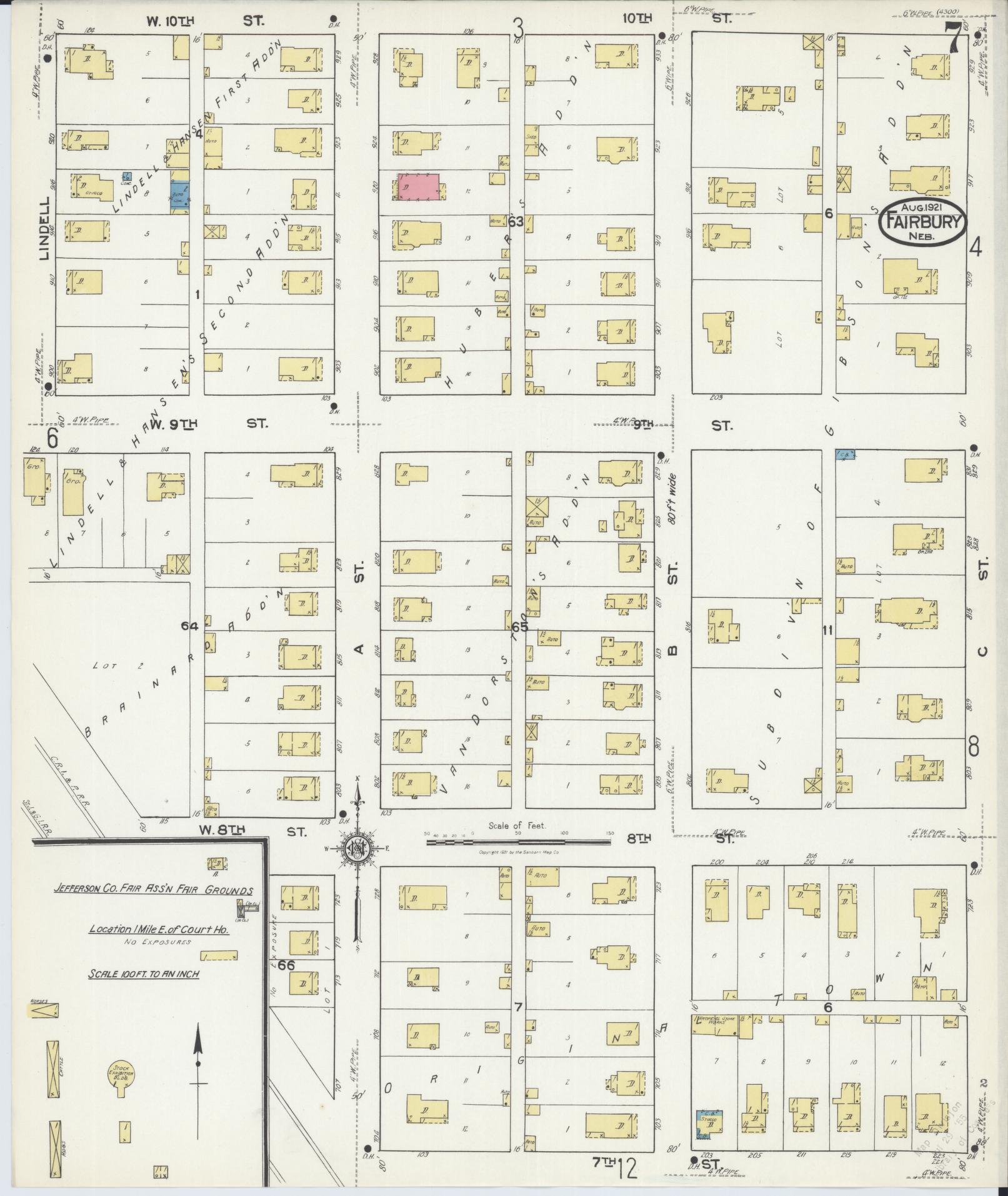 Sanborn Fire Insurance Map from Fairbury, Jefferson County, Nebraska (1921), Sheet #0007 - Historic Sanborn Fire Insurance Map Print, vintage old map wall art, antique decor, genealogy gift, Nebraska Nebraska map
